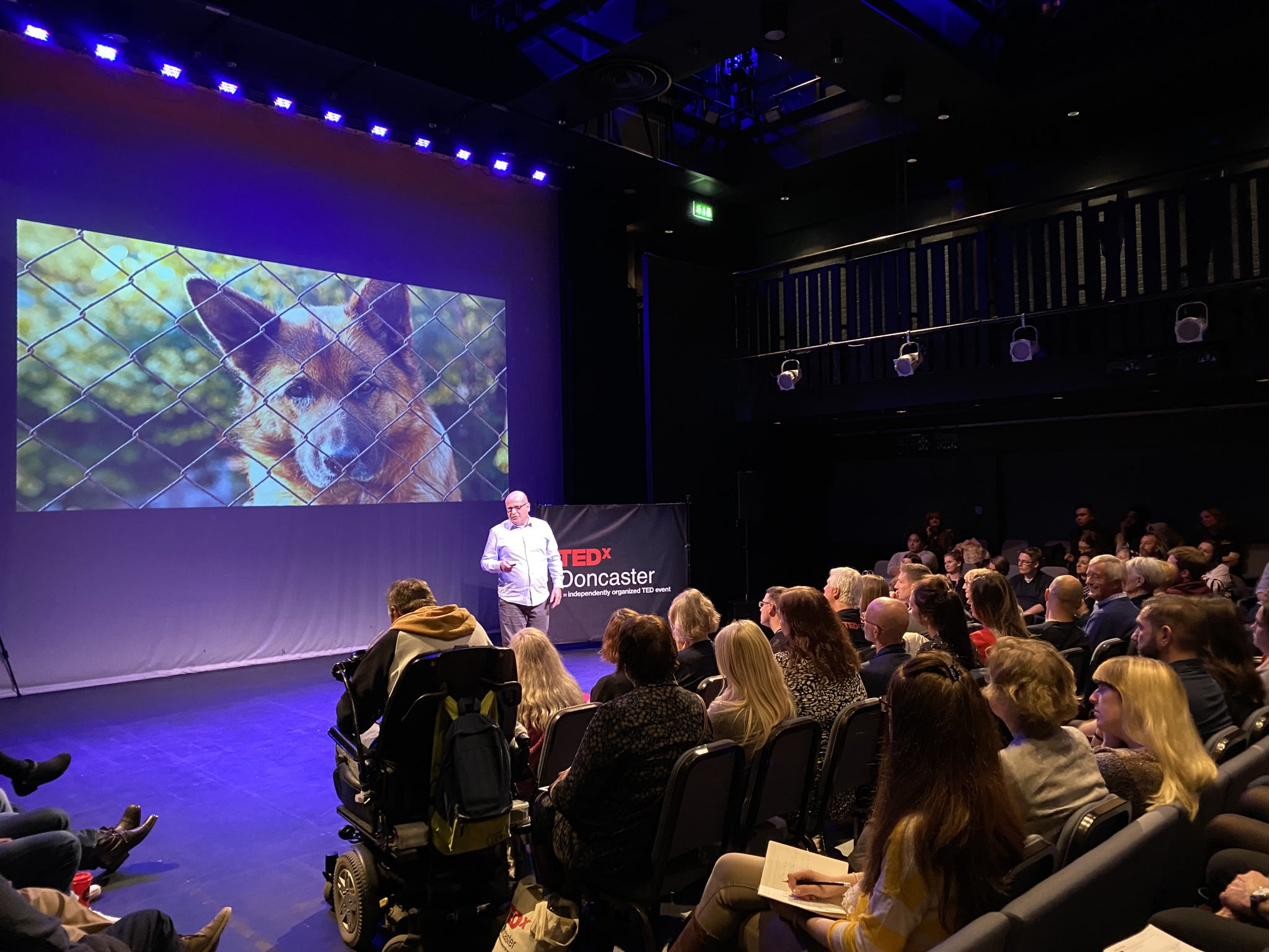 Ian Mayer speaking to an audience at TEDx Doncaster